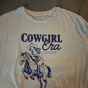 SHEIN White and Blue Cowgirl Graphic Tee